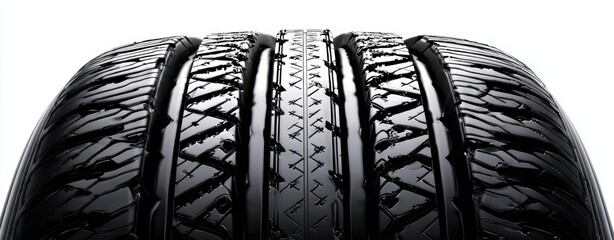 The Tire Tread Closeup Showing Wet Glossy Pattern and Symmetry