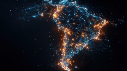 Glowing South America digital network connections