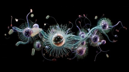 Microscopic organisms and viral particles 3d render