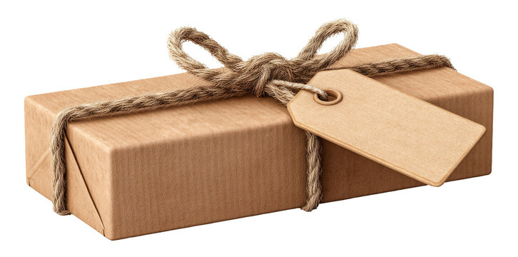 Elegant Brown Package with String and Tag for Holiday Gift Presentation