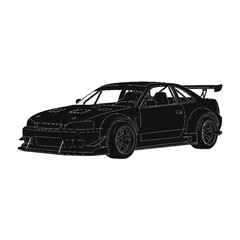 Fototapeta premium Sleek Silhouette: A monochrome rendering of a high-performance sports car, showcasing its aerodynamic design, poised for speed and adventure.
