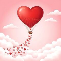 A heart-shaped balloon floating above a sea of love-filled clouds
