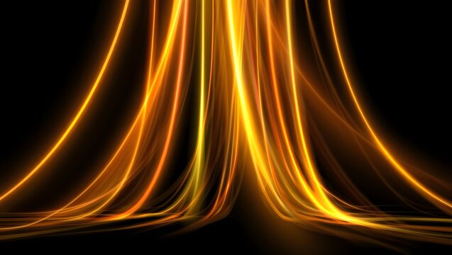 Dynamic glowing light trails flowing downwards on black background