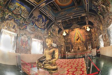 Phra Phutha Sukhothai is Buddha image, the principal Buddha statue in the Ordination hall of Wat Pariwat Ratchasongkhram at Bangkok capital city in Thailand.