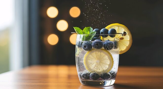 Sparkling Lemon Blueberry Drink with Mint