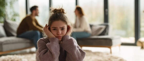 The Girl Covering Her Ears While Parents Argue in the Living Room