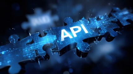 Digital puzzle pieces forming the word API