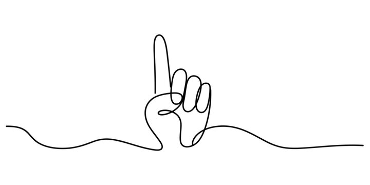 Single line drawing of a hand with index finger pointing up towards the sky on white background. isolated on white background, Vector, illustration