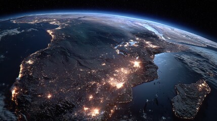 Earth at night illuminated cities from space