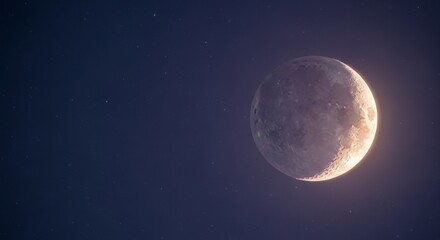 Crescent Moon and Distant Stars in Dark Sky
