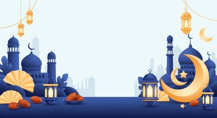 Islamic Holiday Background with Mosque and Dates