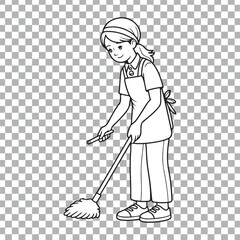 a drawing of a woman sweeping, png