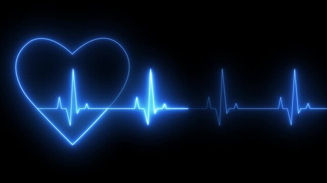 Neon love icon with heart beat line isolated on black background. Digital Heartbeat line. Heartbeat icon with Heart Symbol symbolizing dedication in medical care and commitment to patient health.