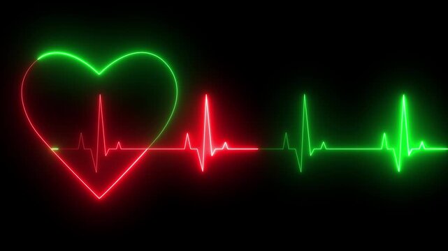 Neon love icon with heart beat line isolated on black background. Digital Heartbeat line. Heartbeat icon with Heart Symbol symbolizing dedication in medical care and commitment to patient health.