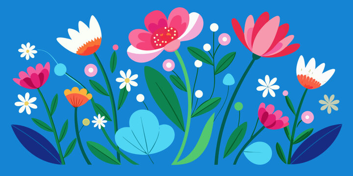 Flores de primavera sobe fondo azul
