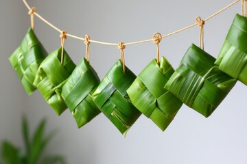 Green Ketupat Decorations for Eid Celebration Prepared Before Festivities