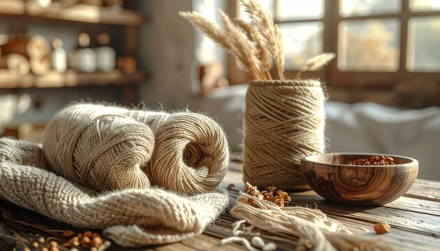 Naturgarn und Holzmaterialien