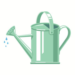 a metal watering can painted in pastel mint green
