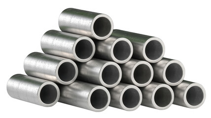 Stack of silver metal tubes cylindrical isolated on a transparent background