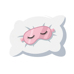 Pink Sleep Mask on White Pillow Flat Vector Icon