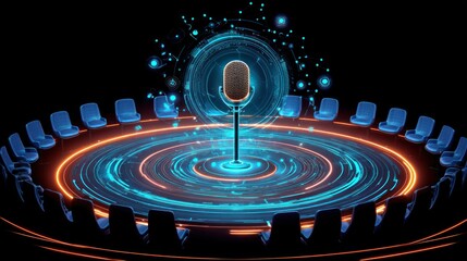 Obraz premium Microphone on a Futuristic Stage Platform.