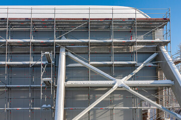 Construction Scaffolding and Steel Support Structure Covered with Snow