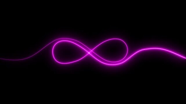 Glowing neon infinity animation icon on black background,glowing neon purple Infinity symbol icon animation, infinity 4k video icon animated, glowing lights moving infinity sign