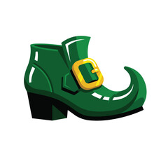 Green Leprechaun Shoe with Gold Buckle Flat Vector