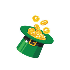 Green Top Hat Filled with Gold Coins Flat Vector