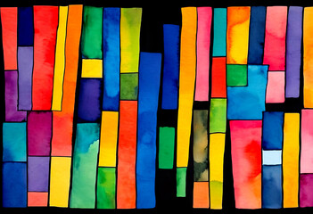 Bright colorful watercolor shapes on black background, abstract pattern