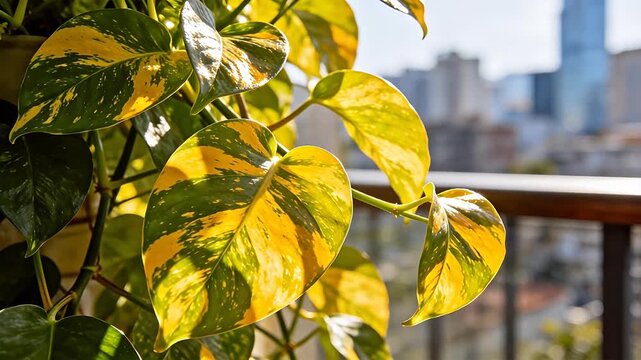 Variegated plant leaves in sunlight