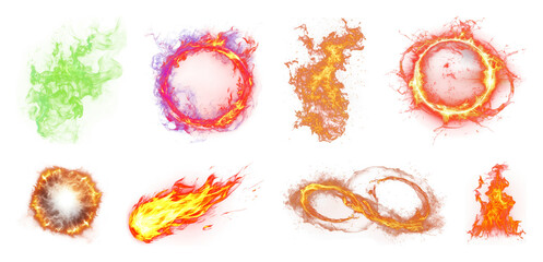 PNG Vibrant fiery energy elements collection on transparent background