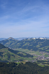Fototapeta premium View of Kirchberg in Tyrol and the Hohe Salve in the Brixental valley, Tyrol, Austria