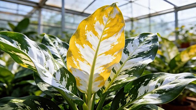 Variegated leaf in greenhouse
