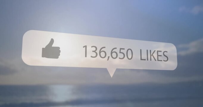 Sun glare initiating like bubble counter appearing over sea, growing toward 902,208 likes