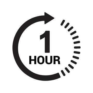 Black one hour with circular arrow and dashed line 1 hour time clock timer