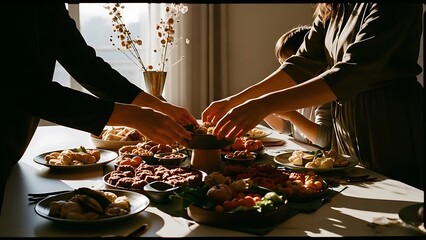 Family Gathering Around Dinner Table.