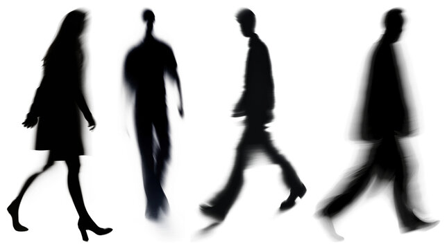 PNG Silhouettes walking in motion on transparent background