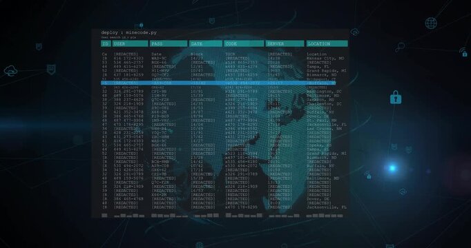 Dot map forming globe starting data pane fading table filling highlight scanning monitoring network