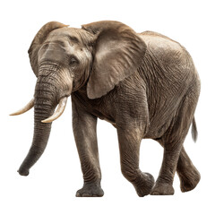 Fototapeta premium African elephant walking isolated on transparent background in full length view