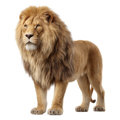 Obraz premium Majestic lion standing tall, isolated on transparent background, exuding power and grace