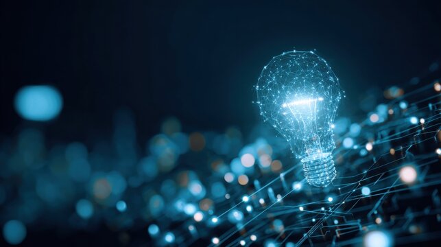 Glowing digital light bulb network concept