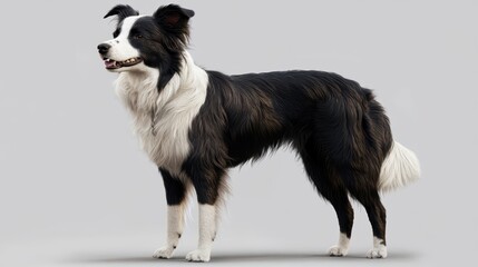 Majestic Border Collie Dog Portrait: Stunning Close-Up of Loyal, Intelligent Breed with Intense Gaze and Flowing Coat.