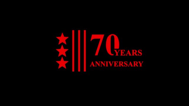 70 years anniversary motion graphic with star.4K motion animation. Wishes Background with alpha channel 70 years, anniversary, background compilation, congratulating with star sparkle special star. 