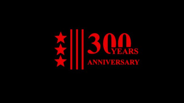 300 years anniversary motion graphic 4K footage with star.4K motion animation.300 years, 300th anniversary logo loop, looped video background, backdrop.