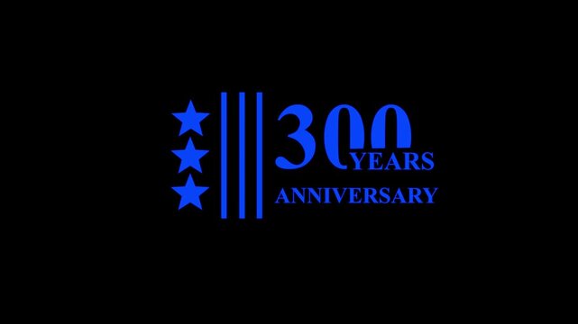 300 years anniversary motion graphic 4K footage with star.4K motion animation.300 years, 300th anniversary logo loop, looped video background, backdrop.