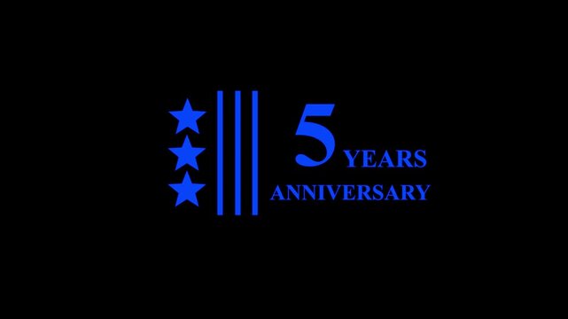 5th Anniversary Celebration. Golden 5 Year Anniversary Animation, 5 years anniversary emblem. Anniversary icon or label. front of dazzling fireworks 5 years celebration and congratulation design,