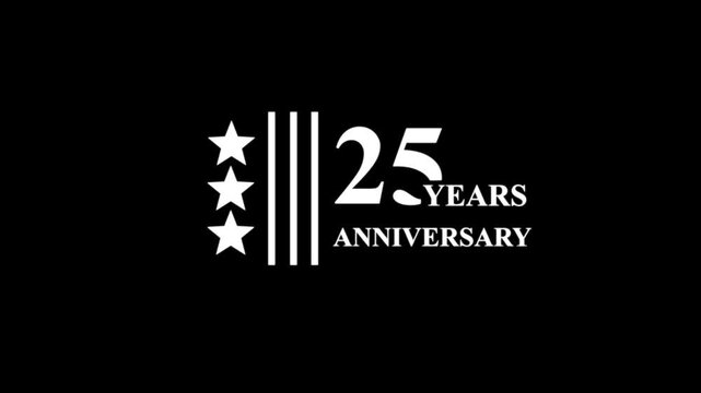 25 years anniversary motion graphic 4K footage with star. Animated 25 years Birthday Wishes on black Background .Suitable for Anniversary Greeting cards, wedding, birthday cards,
