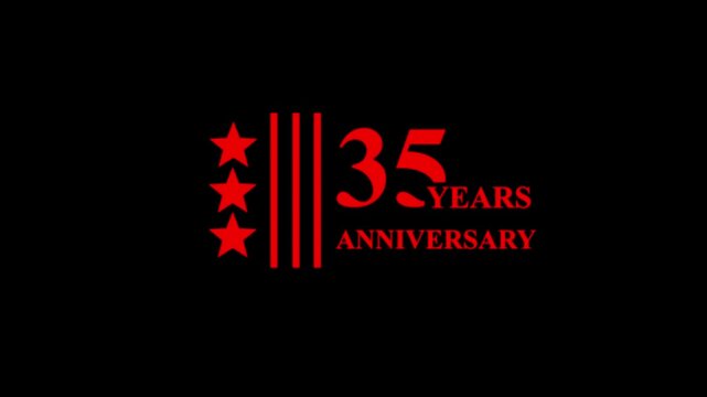 35th Anniversary Celebration. Happy 35 Years Anniversary Animation in Gold Color on the Transparent Background, Alpha Channel. Great for greetings, celebrations, events, 