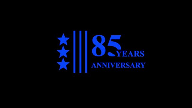 85st anniversary celebration text with glowing blue neon effect on dark space background. Perfect for anniversary videos, company milestones, wedding anniversaries, event promotions, 